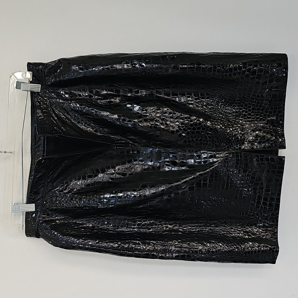 Genny black leather crocodile texture fully lined Size M Vintage - Picture 4 of 11